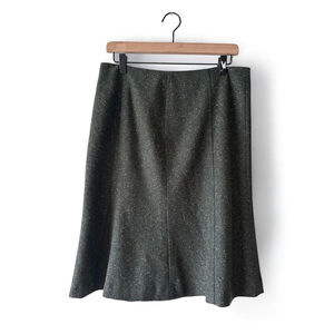 Theory Dark Green Wool Tweed Tulip Skirt Size 10 Made in USA